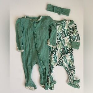 Cloud Island Green Leaf Print Sleeper BUNDLE 3-6 months